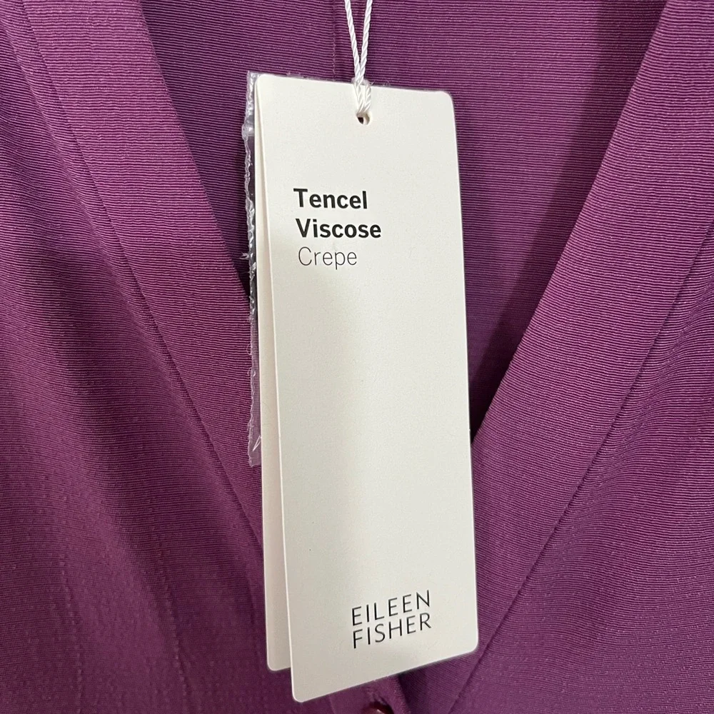 Eileen Fisher NWT Button-Front Long-Sleeve Drawstring Tencel Shirt Dress